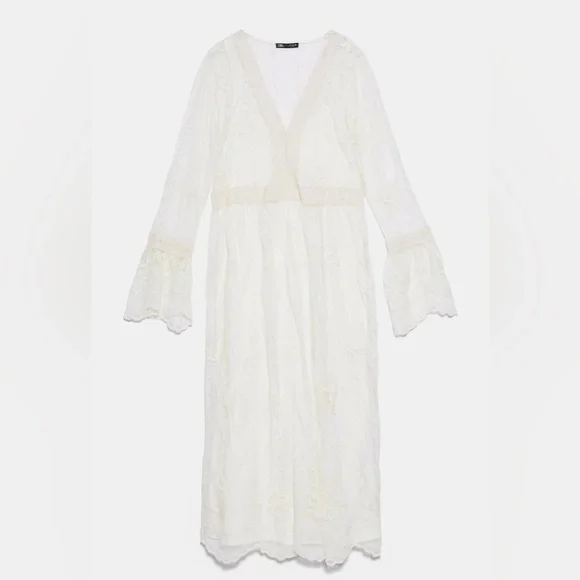 Zara Cream Lace Maxi Dress - Picture 2 of 5